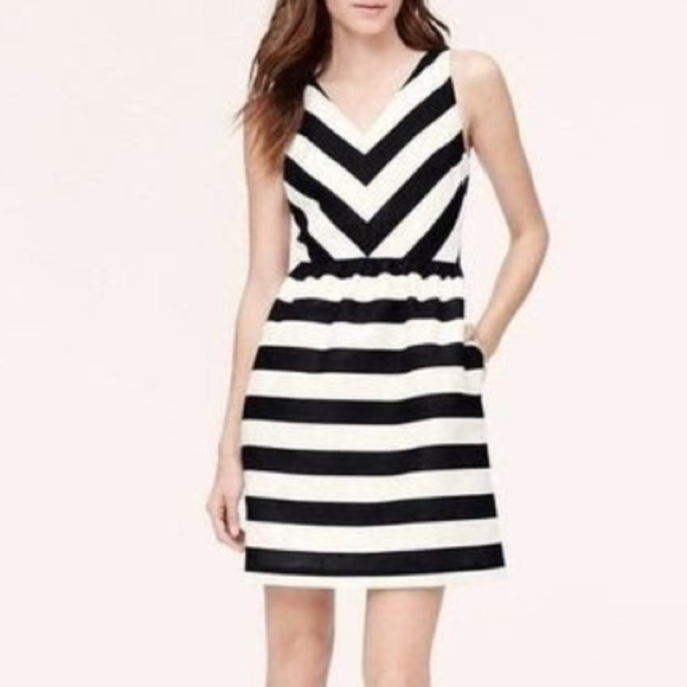 00P Loft VNeck Striped Black and White Dress